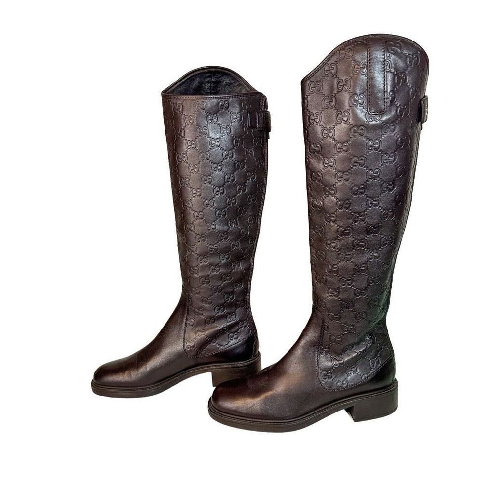 Gucci Guccissima Maud Miro Leather Riding Boots Chocolate EU 36.5 US 6.5